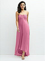 Front View Thumbnail - Orchid Pink Strapless Draped Notch Neck Chiffon High-Low Dress