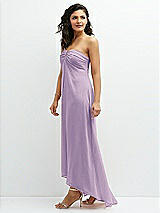 Side View Thumbnail - Pale Purple Strapless Draped Notch Neck Chiffon High-Low Dress