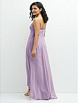 Rear View Thumbnail - Pale Purple Strapless Draped Notch Neck Chiffon High-Low Dress