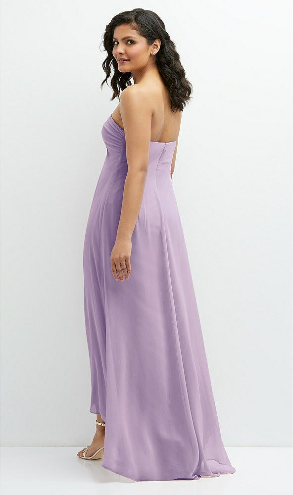 Back View - Pale Purple Strapless Draped Notch Neck Chiffon High-Low Dress