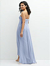 Rear View Thumbnail - Sky Blue Strapless Draped Notch Neck Chiffon High-Low Dress