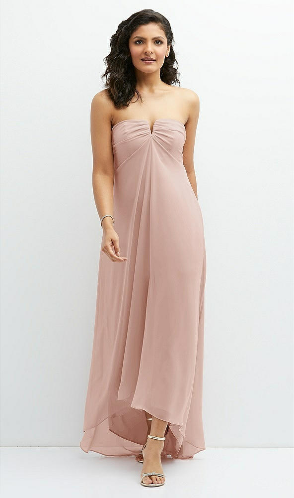 Front View - Toasted Sugar Strapless Draped Notch Neck Chiffon High-Low Dress
