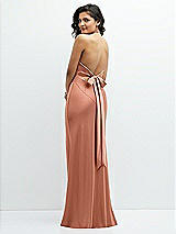 Rear View Thumbnail - Copper Penny Plunge Halter Open-Back Maxi Bias Dress with Low Tie Back