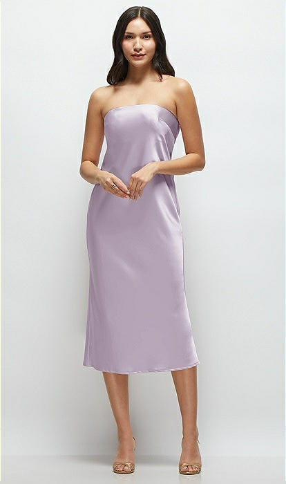 Strapless Midi Bias Column Bridesmaid Dress With Peek-a-boo Corset