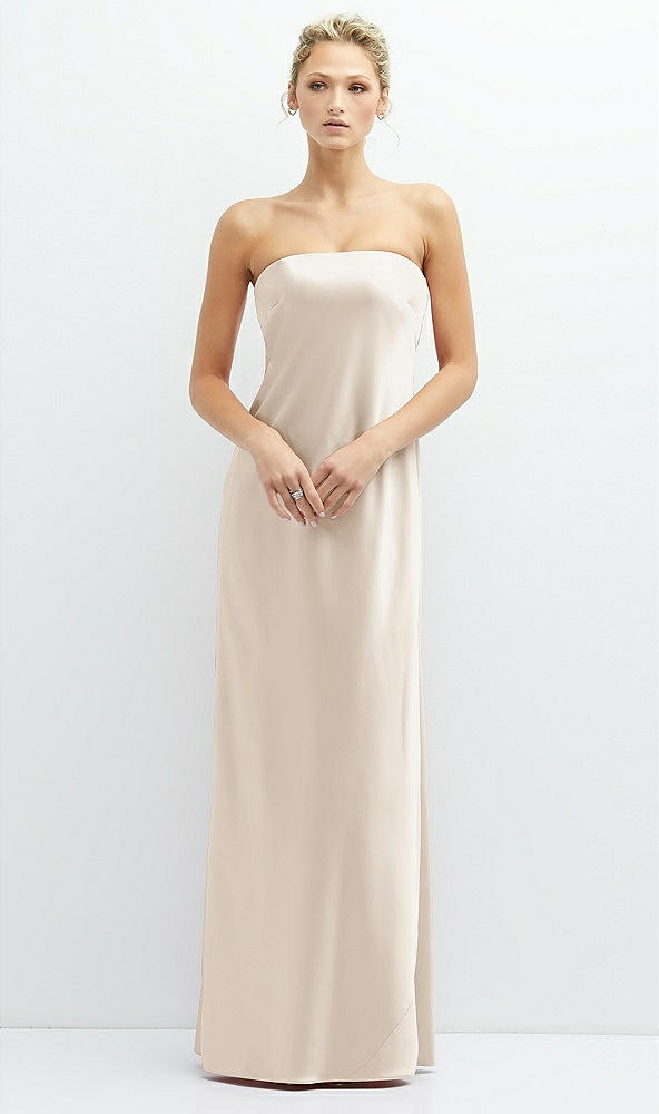 Front View - Oat Strapless Maxi Bias Column Dress with Peek-a-Boo Corset Back