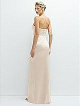 Rear View Thumbnail - Oat Strapless Topstitched Corset Satin Maxi Dress with Draped Column Skirt