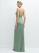 Rear View Thumbnail - Seagrass Strapless Topstitched Corset Satin Maxi Dress with Draped Column Skirt