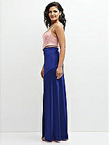 Side View Thumbnail - Cobalt Blue & Rose - PANTONE Rose Quartz Satin Mix-and-Match High Waist Seamed Bias Skirt with Slit 