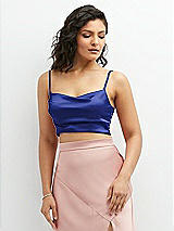 Front View Thumbnail - Cobalt Blue Satin Mix-and-Match Draped Midriff Top