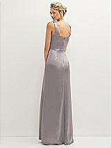 Rear View Thumbnail - Cashmere Gray Square-Neck Satin A-line Maxi Dress with Front Slit