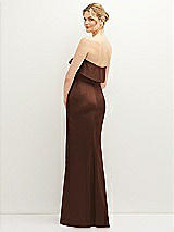 Rear View Thumbnail - Cognac Soft Ruffle Cuff Strapless Trumpet Dress with Front Slit