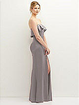 Side View Thumbnail - Cashmere Gray Soft Ruffle Cuff Strapless Trumpet Dress with Front Slit