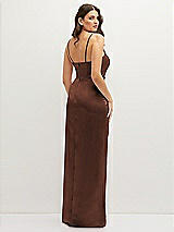 Rear View Thumbnail - Cognac Asymmetrical Draped Pleat Wrap Satin Maxi Dress