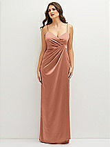 Front View Thumbnail - Copper Penny Asymmetrical Draped Pleat Wrap Satin Maxi Dress
