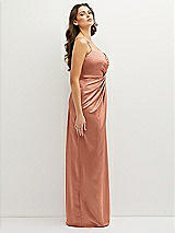 Side View Thumbnail - Copper Penny Asymmetrical Draped Pleat Wrap Satin Maxi Dress