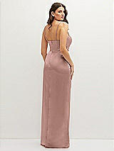 Rear View Thumbnail - Neu Nude Asymmetrical Draped Pleat Wrap Satin Maxi Dress