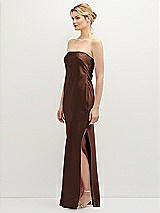 Side View Thumbnail - Cognac Strapless Pull-On Satin Column Dress with Side Seam Slit
