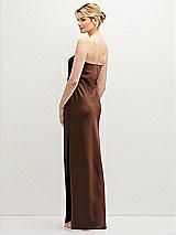 Rear View Thumbnail - Cognac Strapless Pull-On Satin Column Dress with Side Seam Slit
