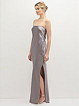 Side View Thumbnail - Cashmere Gray Strapless Pull-On Satin Column Dress with Side Seam Slit