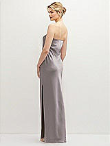 Rear View Thumbnail - Cashmere Gray Strapless Pull-On Satin Column Dress with Side Seam Slit