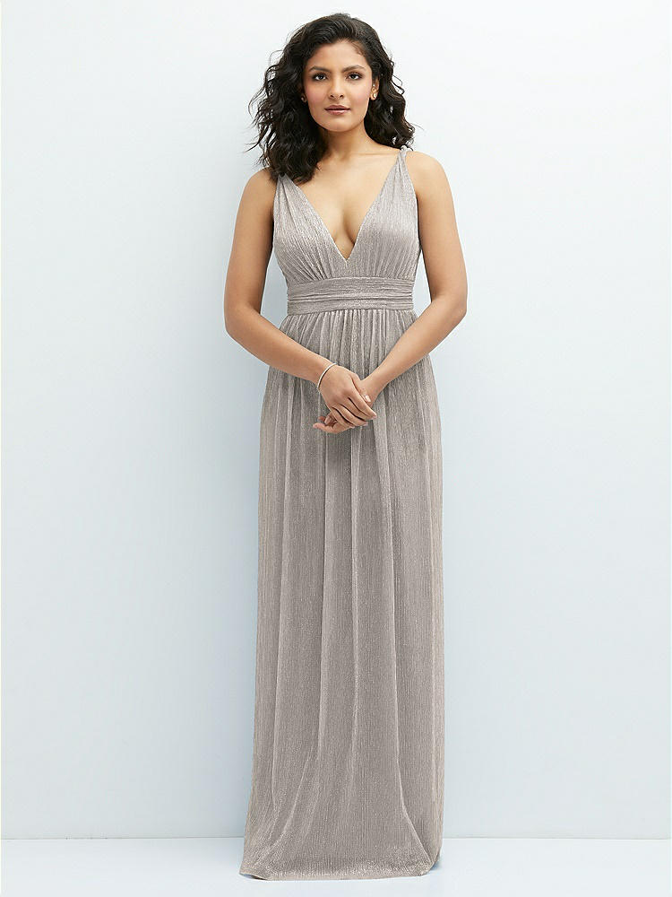 Soft Cowl Neck Metallic Pleated Maxi Bridesmaid Dress With