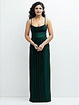 Front View Thumbnail - Metallic Evergreen Soft Cowl Neck Metallic Pleated Maxi Dress with Convertible Tie Straps