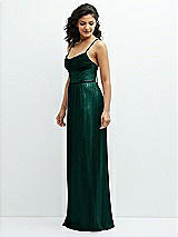 Side View Thumbnail - Metallic Evergreen Soft Cowl Neck Metallic Pleated Maxi Dress with Convertible Tie Straps
