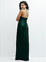 Rear View Thumbnail - Metallic Evergreen Soft Cowl Neck Metallic Pleated Maxi Dress with Convertible Tie Straps