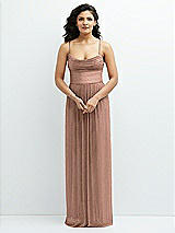 Front View Thumbnail - Metallic Sienna Soft Cowl Neck Metallic Pleated Maxi Dress with Convertible Tie Straps