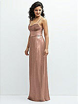 Side View Thumbnail - Metallic Sienna Soft Cowl Neck Metallic Pleated Maxi Dress with Convertible Tie Straps