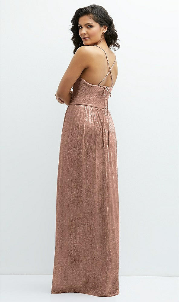 Back View - Metallic Sienna Soft Cowl Neck Metallic Pleated Maxi Dress with Convertible Tie Straps