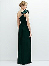 Rear View Thumbnail - Metallic Evergreen Dramatic Ruffle Edge One-Shoulder Metallic Pleated Maxi Dress