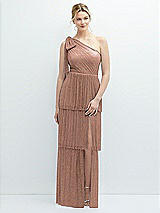Front View Thumbnail - Metallic Sienna Tiered Skirt Metallic Pleated One-Shoulder Bow Dress