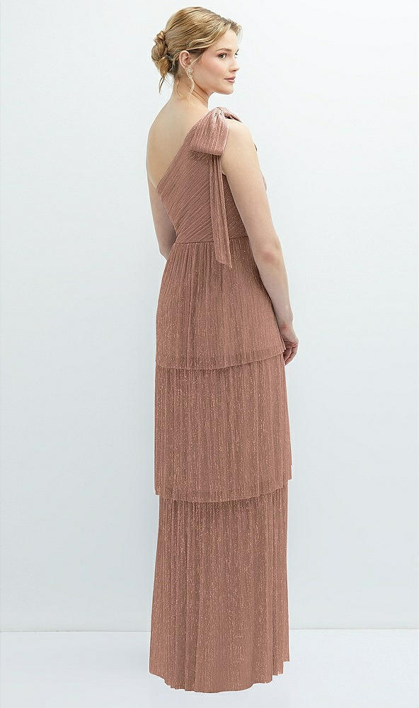 Back View - Metallic Sienna Tiered Skirt Metallic Pleated One-Shoulder Bow Dress