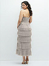 Rear View Thumbnail - Metallic Taupe Ruffle Tiered Skirt Metallic Pleated Strapless Midi Dress