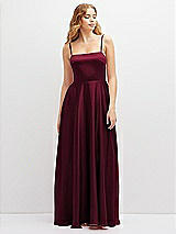 Front View Thumbnail - Cabernet Adjustable Sash Tie Back Satin Maxi Dress with Full Skirt