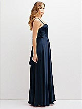 Side View Thumbnail - Midnight Navy Adjustable Sash Tie Back Satin Maxi Dress with Full Skirt