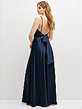 Rear View Thumbnail - Midnight Navy Adjustable Sash Tie Back Satin Maxi Dress with Full Skirt