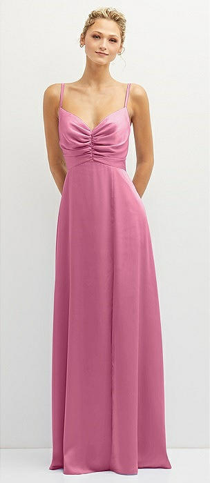 Draped Chiffon Grecian Column Bridesmaid Dress With Convertible Straps In  Orchid Pink