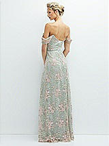 Rear View Thumbnail - Willow Green Off-the-Shoulder A-line Floral Embroidered Dress with Skinny Tie Sash