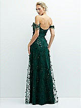 Rear View Thumbnail - Evergreen Off-the-Shoulder A-line 3D Floral Embroidered Dress
