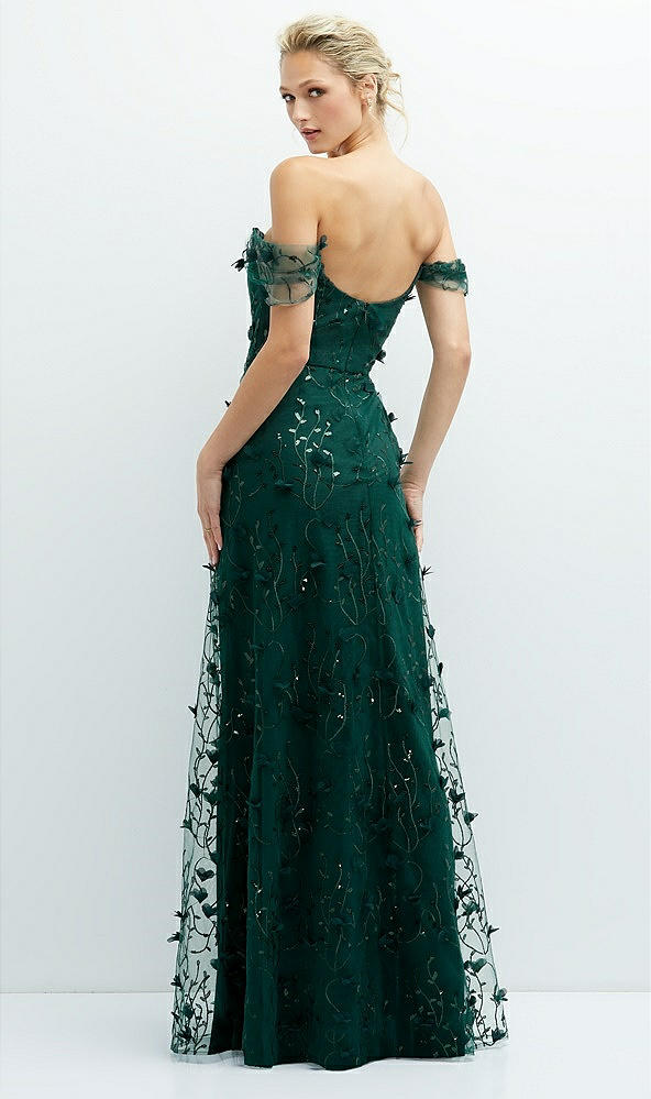 Back View - Evergreen Off-the-Shoulder A-line 3D Floral Embroidered Dress