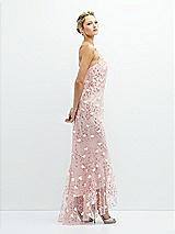 Side View Thumbnail - Rose - PANTONE Rose Quartz Sheer Halter Neck 3D Floral Embroidered Dress with High-Low Hem