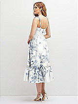 Rear View Thumbnail - Cottage Rose Larkspur Floral Shirred Ruffle Hem Midi Dress with Self-Tie Spaghetti Straps and Pockets