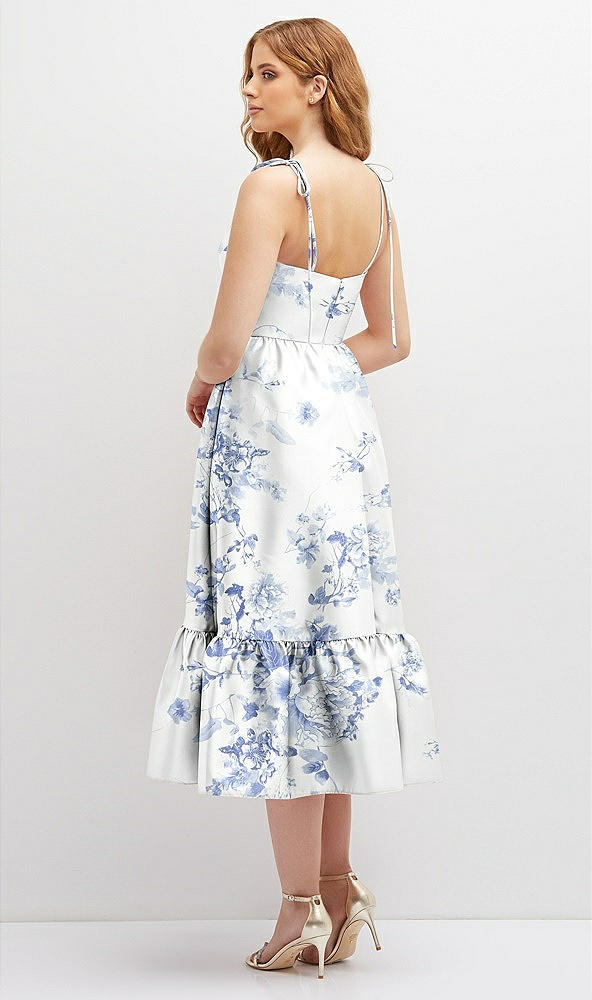 Back View - Cottage Rose Larkspur Floral Shirred Ruffle Hem Midi Dress with Self-Tie Spaghetti Straps and Pockets