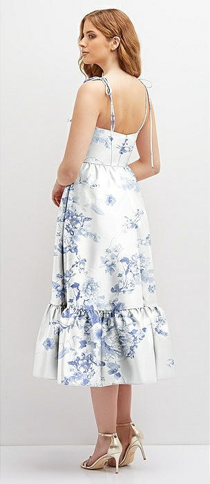 Strapless Floral High-low Ruffle Hem Maxi Bridesmaid Dress With Pockets In  Cottage Rose Larkspur