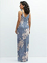 Rear View Thumbnail - French Blue Gold Foil Plunge V-Neck Metallic Pleated Maxi Dress with Floral Gold Foil Print