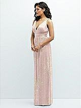Side View Thumbnail - Pink Gold Foil Plunge V-Neck Metallic Pleated Maxi Dress with Floral Gold Foil Print