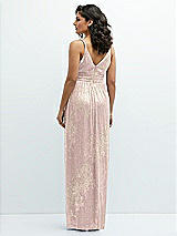 Rear View Thumbnail - Pink Gold Foil Plunge V-Neck Metallic Pleated Maxi Dress with Floral Gold Foil Print