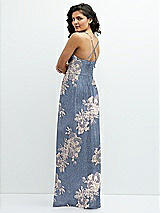 Rear View Thumbnail - French Blue Gold Foil Soft Cowl Neck Metallic Pleated Maxi Dress with Floral Gold Foil Print